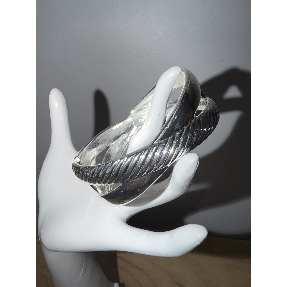 Cable X Design Bangle Bracelet Crossover Cuff 8" Hinged